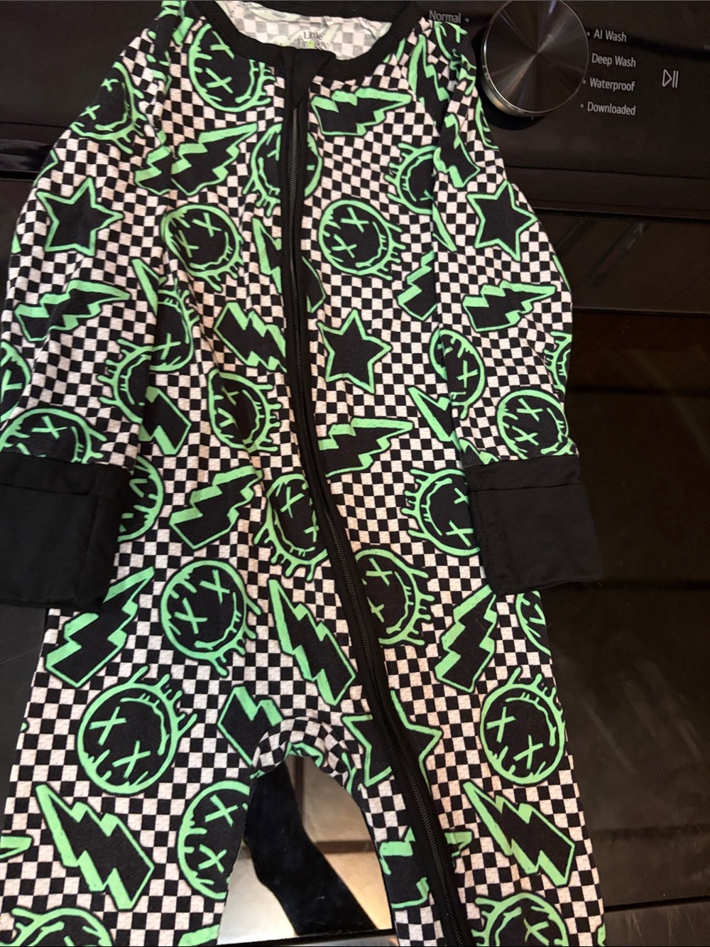 Kids Black and Green Graphic Zip Romper